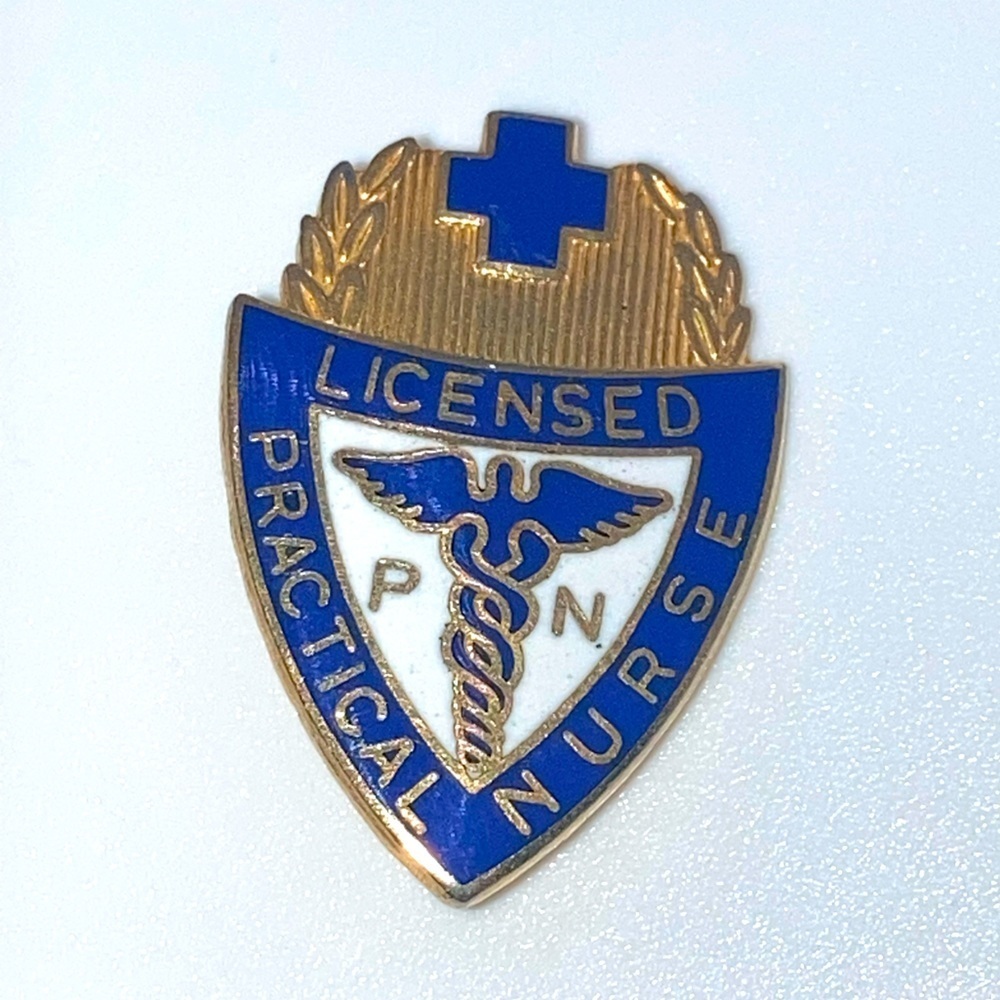 Vtg 10k Gold Filled Enamel LPN Licensed Practical Nurse Shield Brooch 1”